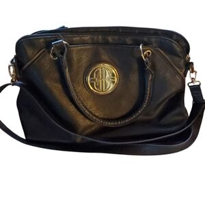 Gal Gold Faux Black Leather Handbag Purse